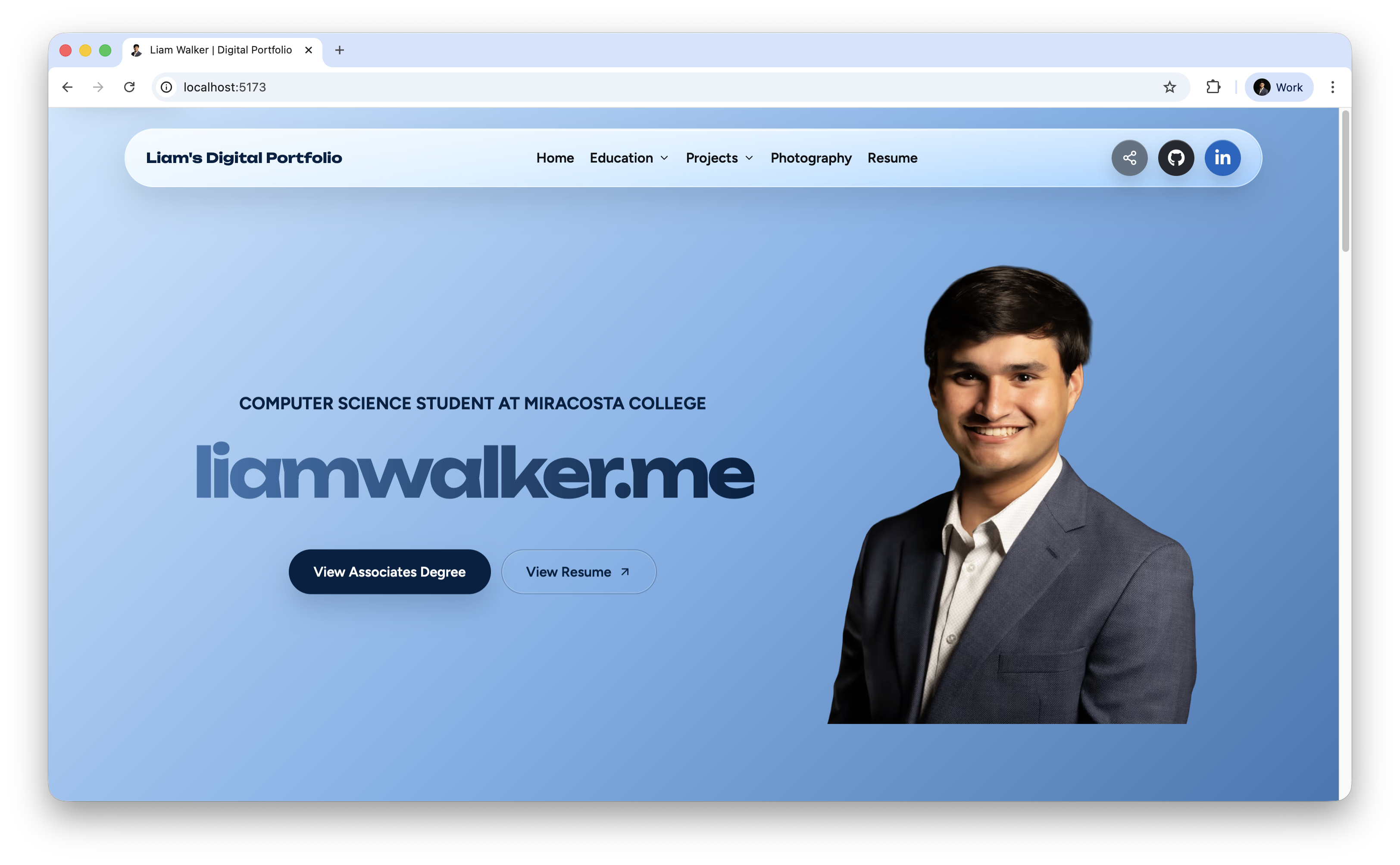 Website running locally in the browser