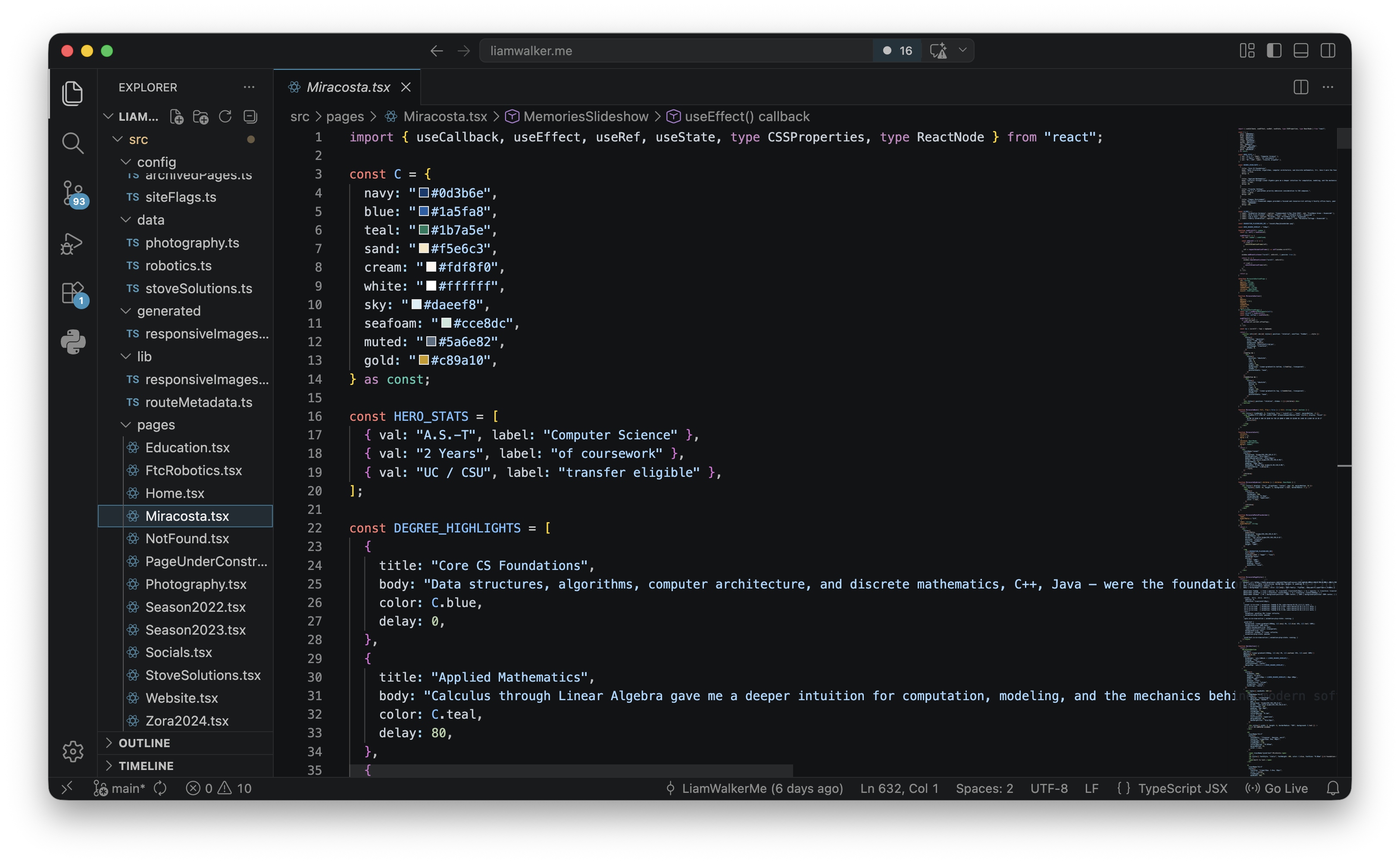 Website code in VS Code