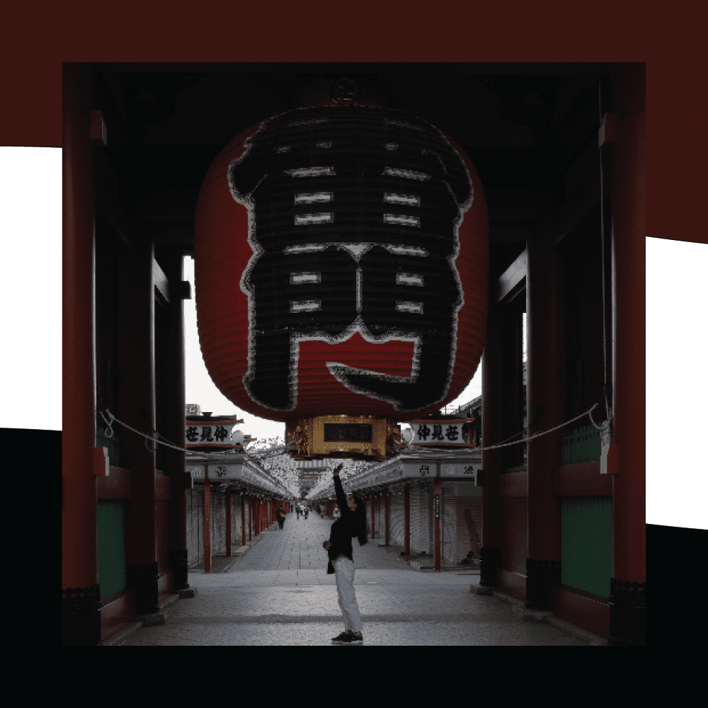 Japanese lantern with Yuki Ito standing underneath taken by Liam Walker.